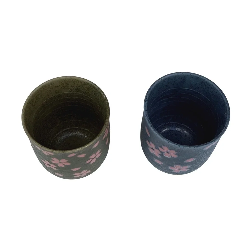 Chiyo Zakura Tea Cups Japanese Sakura Cherry Blossom Ceramic Blue Green Pink 2